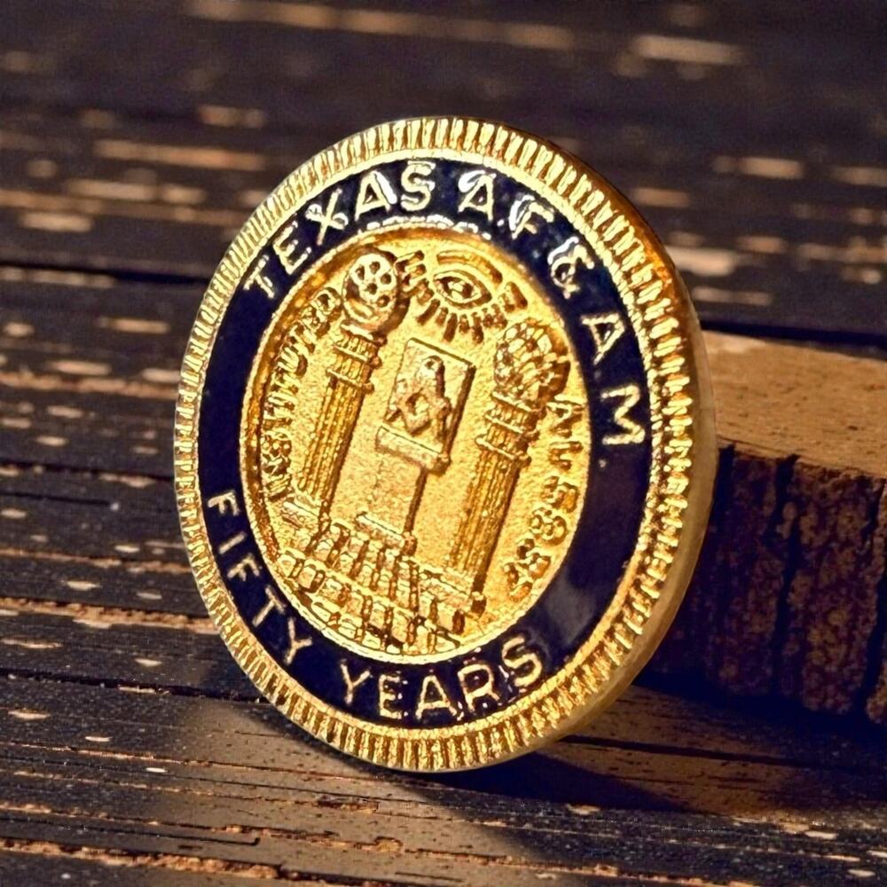 VTG Masonic Pin Grand Lodge Texas A.F. & A.M. Masons 50 yrs 10k Plate